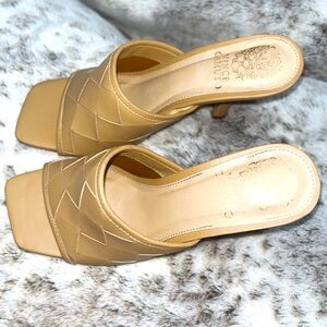 Vince Camuto, square toed. These are a size 6 in women Us. They are a beige.
